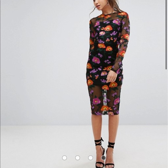 PrettyLittleThing Dresses & Skirts - PrettyLittleThing Embroidered Floral Sheer Dress